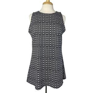 LINDA LEAL Black White Zig Zag Print Sleeveless Tank Size Large #MITU5325